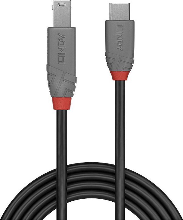 Καλώδιο USB Lindy USB-C σε USB-B Anthra Line, 3m, 5Gb/s, Μαύρο