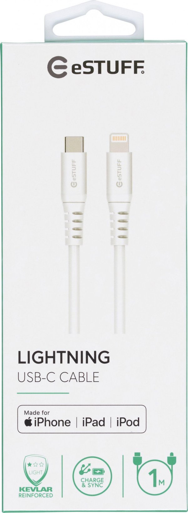 Καλώδιο eStuff USB-C σε Lightning, MFi Certified, 1m, Λευκό
