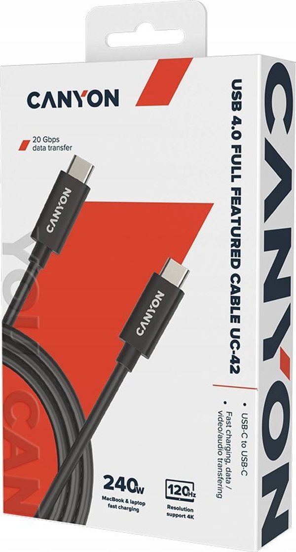 Kabel USB Canyon Kabel USB-C/USB-C UC-42, 20Gbps, 240W, 2m, Czarny