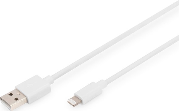 Digitus Καλώδιο USB-A σε Lightning 2m, MFi Πιστοποιημένο, Γρήγορη Φόρτιση, Λευκό (DB-600106-020-W)