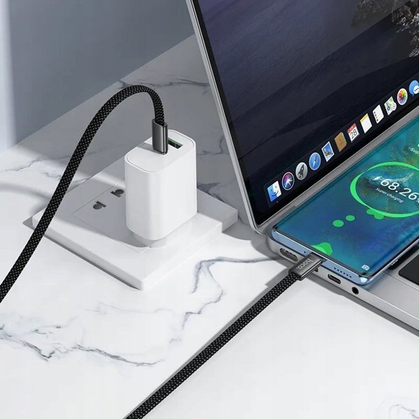 Kabel USB C do USB C Hoco 3A 60W plaski 1 m X125 czarny