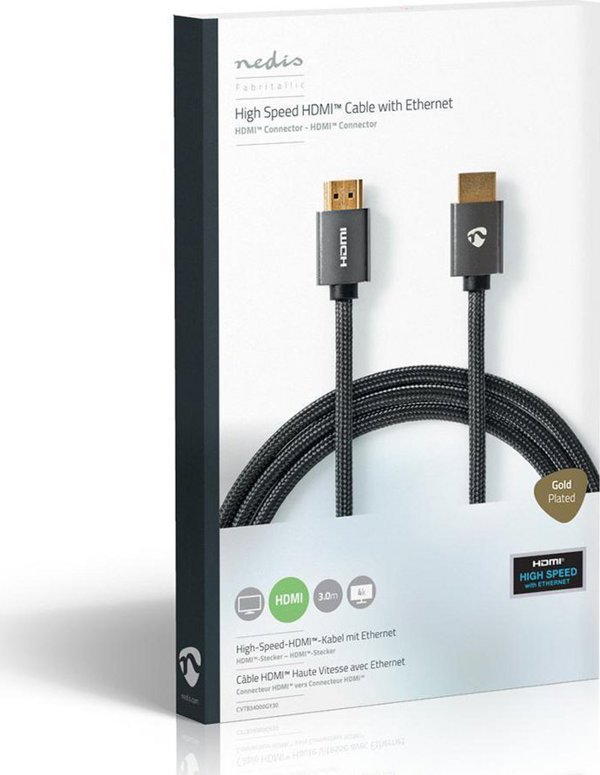 Καλώδιο HDMI Nedis CVTB34000GY30, 3m, HDMI Type A, Γκρι