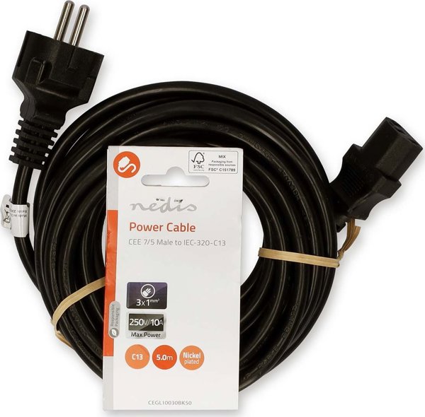 Kabel zasilajacy Nedis CEGL10030BK50 kabel zasilajacy Czarny 5 m CEE7/7 C13 panel