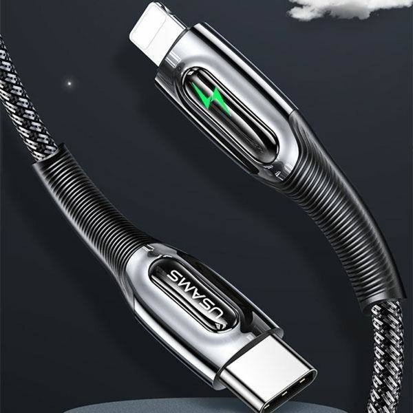 USAMS Καλώδιο USB-C σε Lightning US-SJ518, 20W PD, Smart Power-off, Πλεκτό, 1.2m, Dark Green