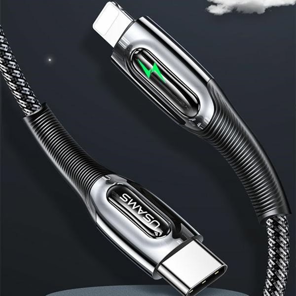 USAMS Καλώδιο USB-C σε Lightning US-SJ518, 20W PD, Smart Power-off, Πλεκτό, 1.2m, Dark Green