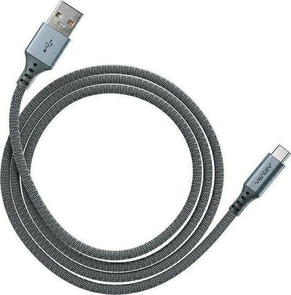 Καλώδιο Φόρτισης Ventev USB-A σε USB-C, 1.2m, Υφασμάτινη Πλέξη, Γκρι