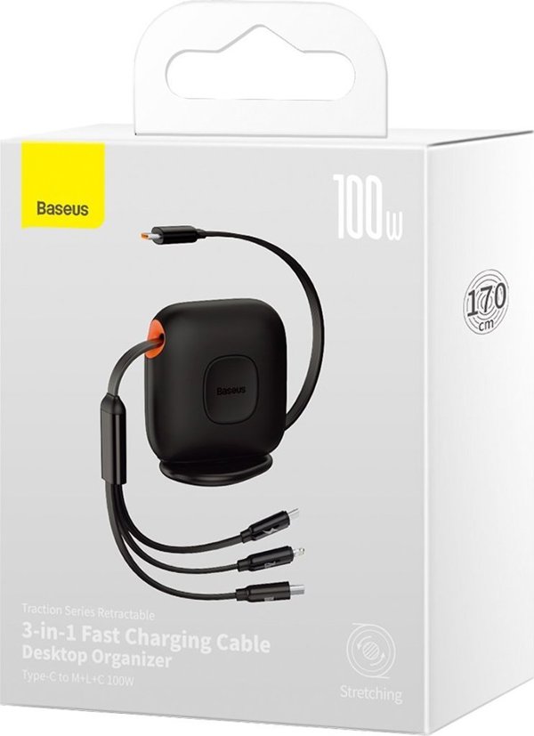 Kabel USB Baseus USB-C - USB-C + microUSB + Lightning 1.7 m Czarny (6932172610258)