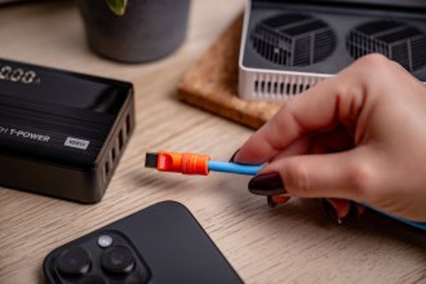 Καλώδιο Newell USB-C σε USB-C 100W, 1,5 μέτρα, σιλικόνης, σπειροειδές, μπλε-πορτοκαλί