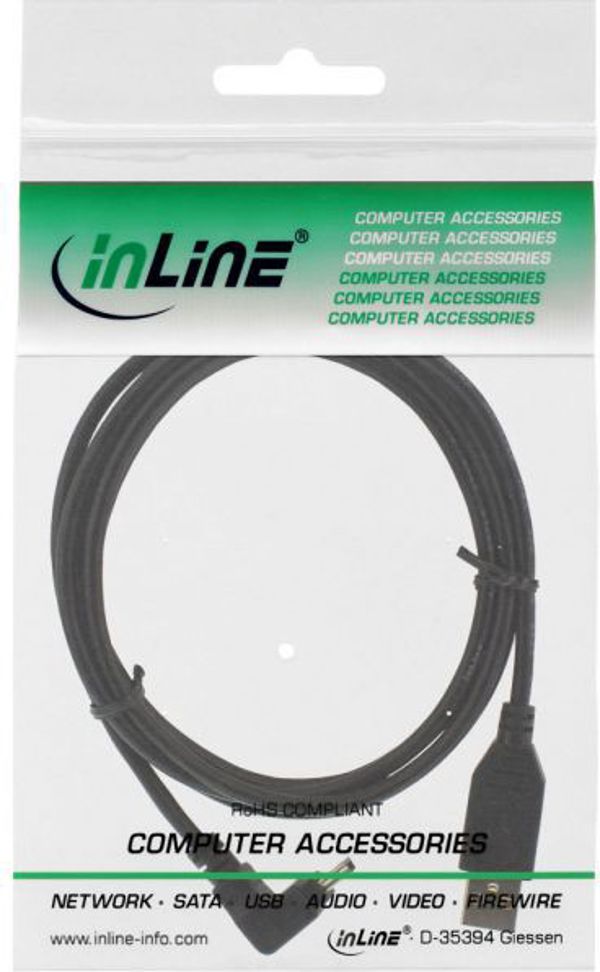 Καλώδιο InLine USB-A σε miniUSB 1.5m, Γωνιακό 90 μοιρών, Μαύρο
