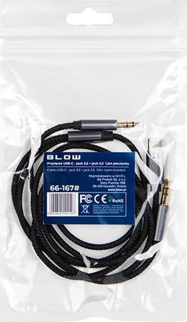 66-167# Προσαρμογέας usb-c - jack 3,5 + jack 3,5 1,2m πλεκτό