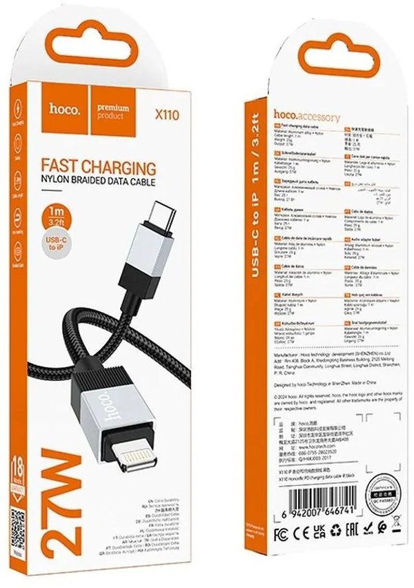 Kabel USB C do Lightning Hoco PD 27W 1 m X110 czarny