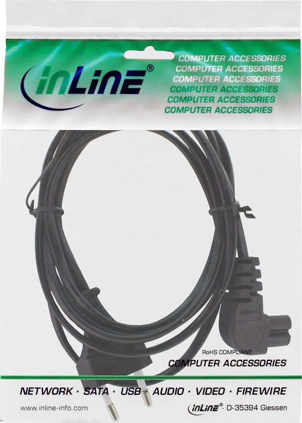 InLine Καλώδιο Τροφοδοσίας Euro σε Euro8 (Γωνιακό), 5m, Μαύρο