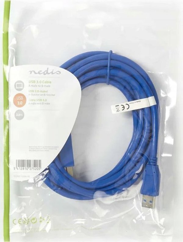 Kabel USB Nedis USB-A - USB-B 3 m Niebieski (CCGP61100BU30)