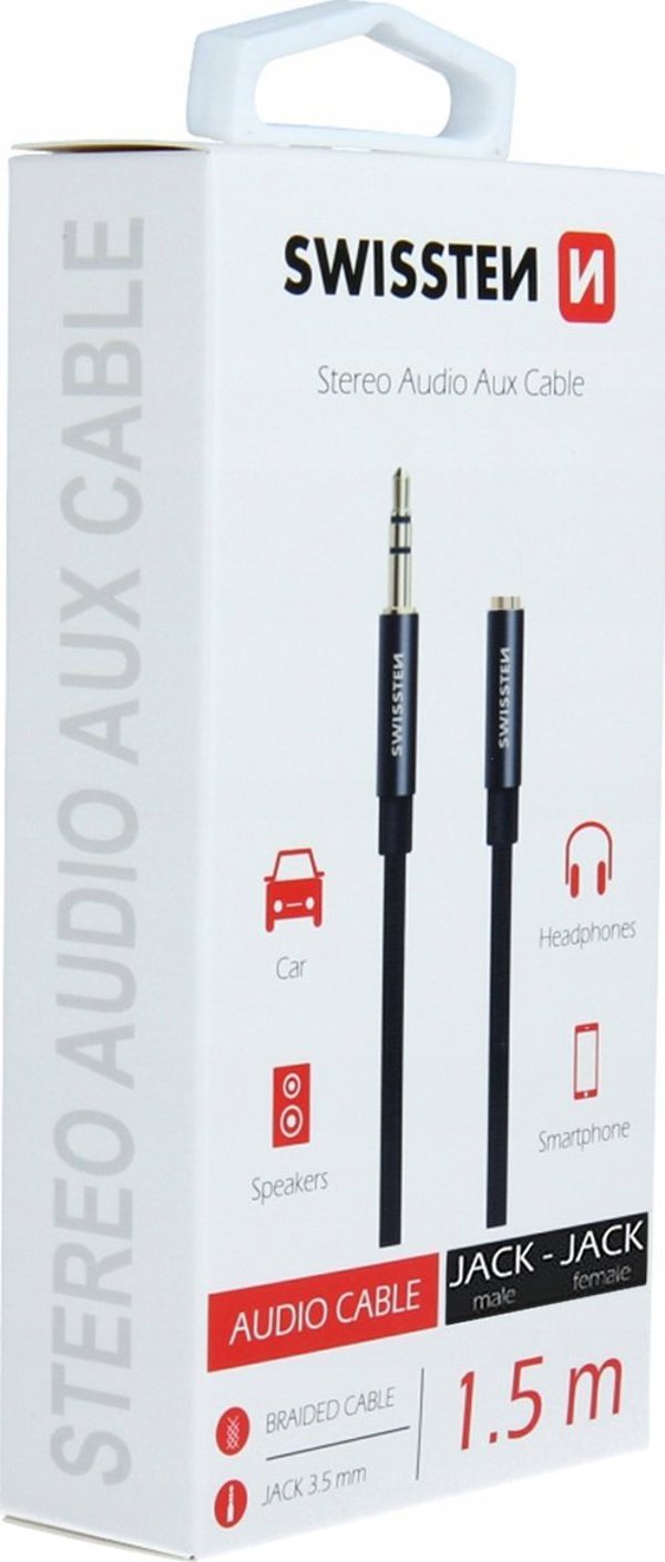 Kabel Sourcing Swissten Textile Audio Cable 3 5 mm (male) / 3 5 mm (female) / 1.5m