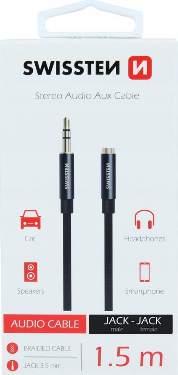 Kabel Sourcing Swissten Textile Audio Cable 3 5 mm (male) / 3 5 mm (female) / 1.5m