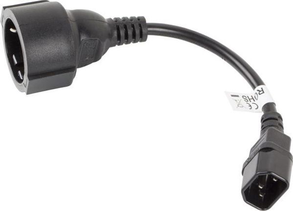 Kabel zasilający Lanberg IEC 320 C14 - Schuko, 20cm, czarny (CA-C14E-10CC-0018-BK) [outlet]