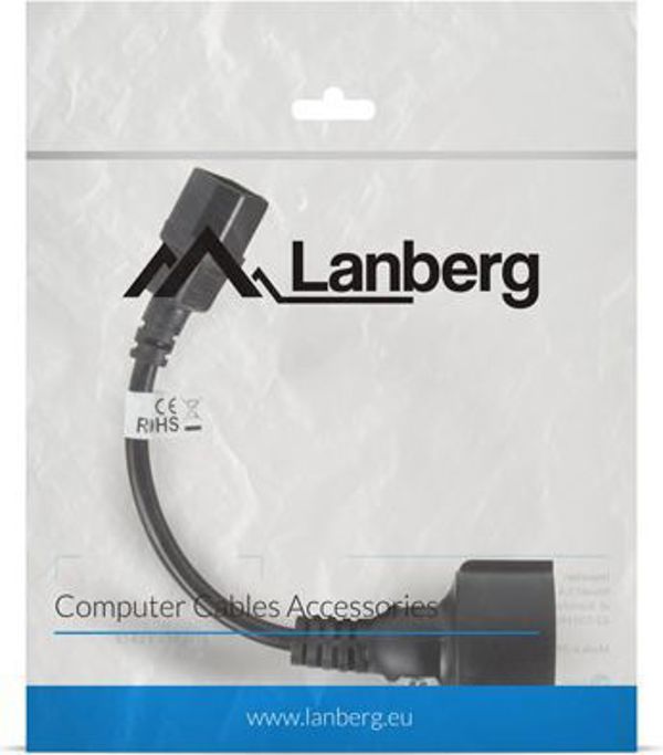 Kabel zasilający Lanberg IEC 320 C14 - Schuko, 20cm, czarny (CA-C14E-10CC-0018-BK) [outlet]