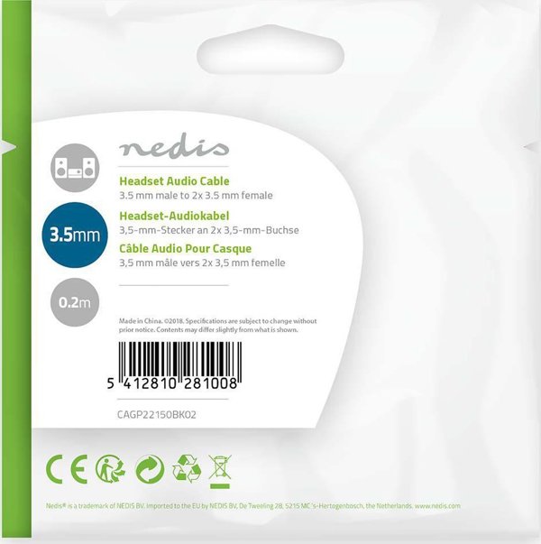 Kabel Nedis kabel audio 0,2 m 2 x 3.5mm czarny