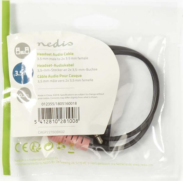 Kabel Nedis kabel audio 0,2 m 2 x 3.5mm czarny