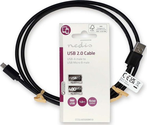 Kabel USB Nedis USB-A - micro-B 1 m Czarny (CCGL60500BK10)