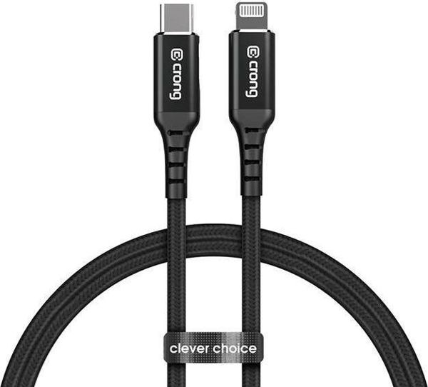 Crong Καλώδιο USB-C σε Lightning 1.5m MFi για iPhone/iPad, Γρήγορη Φόρτιση, Μαύρο
