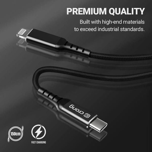 Crong Καλώδιο USB-C σε Lightning 1.5m MFi για iPhone/iPad, Γρήγορη Φόρτιση, Μαύρο