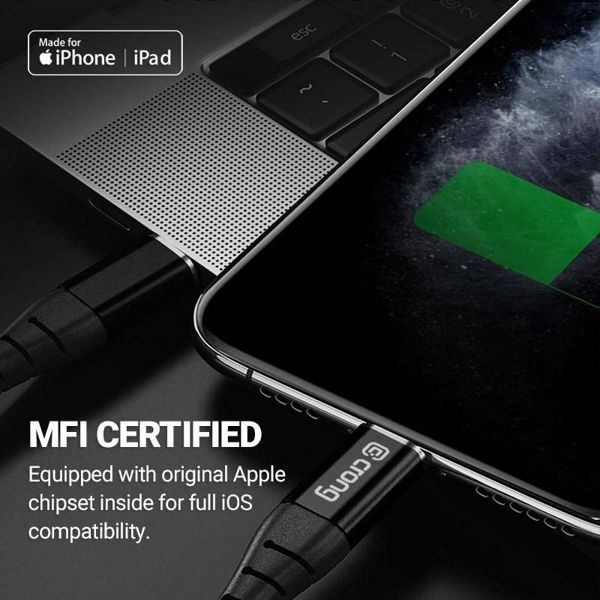 Crong Καλώδιο USB-C σε Lightning 1.5m MFi για iPhone/iPad, Γρήγορη Φόρτιση, Μαύρο