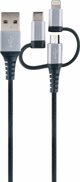 Καλώδιο USB Schwaiger LKU100533 3-σε-1 USB-A σε USB-C, Micro-USB & Lightning, 1.5m, Μαύρο
