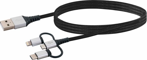 Καλώδιο USB Schwaiger LKU100533 3-σε-1 USB-A σε USB-C, Micro-USB & Lightning, 1.5m, Μαύρο