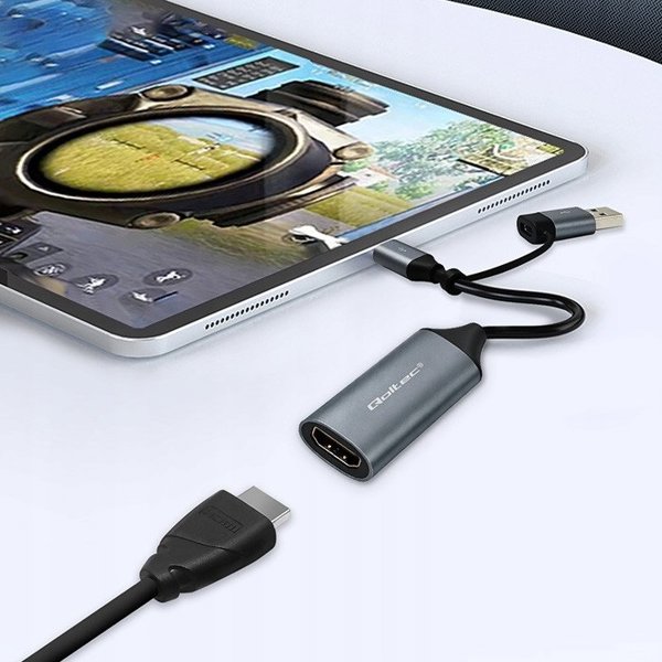 Kabel adapter Qoltec USB-C USB-A | HDMI | 4K 30Hz | Aluminium