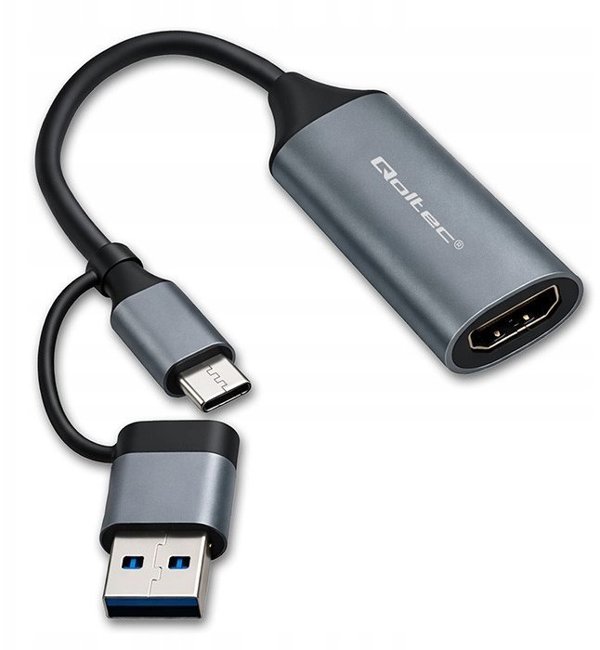 Kabel adapter Qoltec USB-C USB-A | HDMI | 4K 30Hz | Aluminium