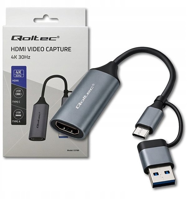 Kabel adapter Qoltec USB-C USB-A | HDMI | 4K 30Hz | Aluminium
