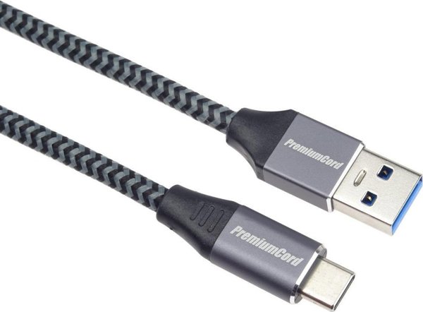 Καλώδιο USB PremiumCord USB-A σε USB-C, 0.5m, Μαύρο/Γκρι