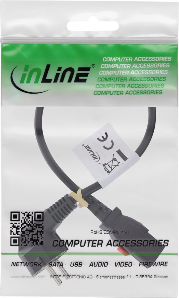 InLine Καλώδιο Ρεύματος, Γωνιακός Ακροδέκτης Σούκο σε C13 με Κλείδωμα, 0.5m