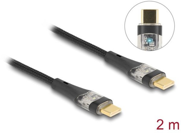 Delock καλώδιο USB 2.0 USB Type-C αρσενικό σε αρσενικό διαφανές 2 μ PD 3.0 100 W