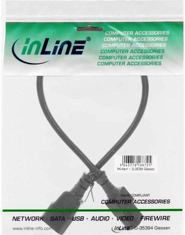 Καλώδιο τροφοδοσίας InLine 3 Pin IEC C13 - C14 0.5m (16605)