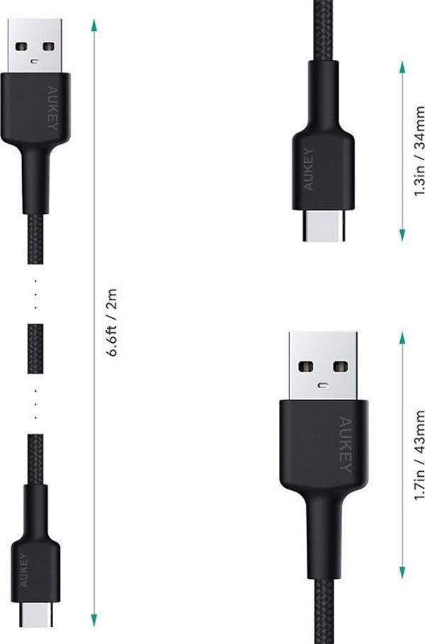 Kabel USB Aukey USB-A - USB-C 2 m Czarny (CB-CA2 OEM)