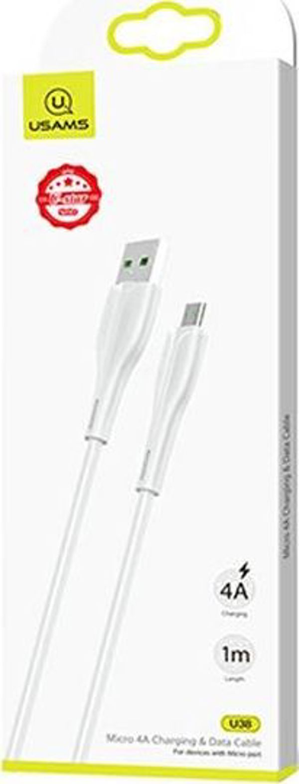 Καλώδιο USB Usams U38 USB-A σε microUSB, 1m, Υποστήριξη Ταχείας Φόρτισης και Μεταφοράς Δεδομένων, Λευκό