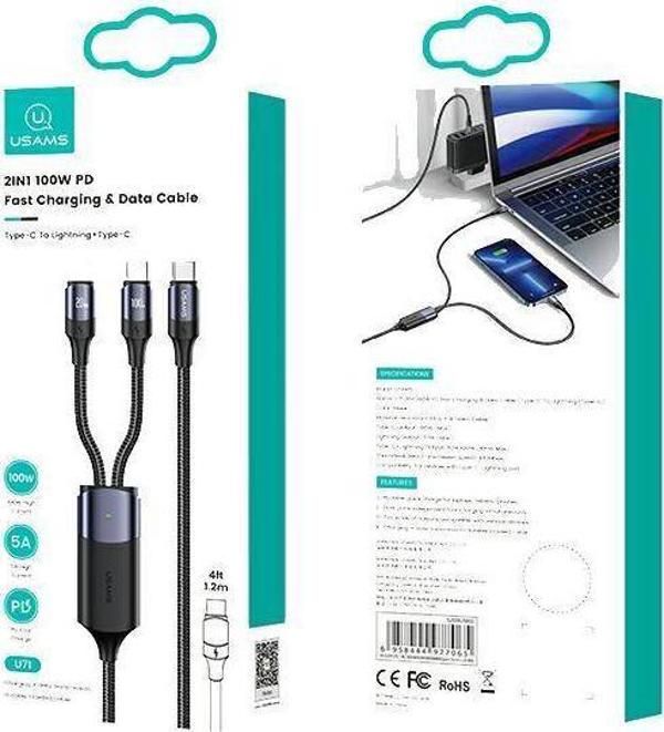 Kabel USB Usams USB-C - USB-C 1.2 m Czarny (Usa001130)