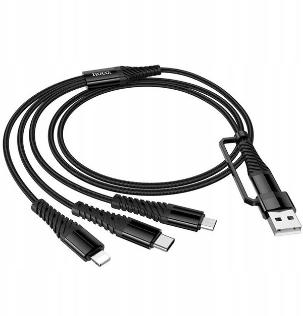Kabel 3w1 USB C / USB A do Lightning + USB C + Micro USB Hoco 1 m X123 czarny