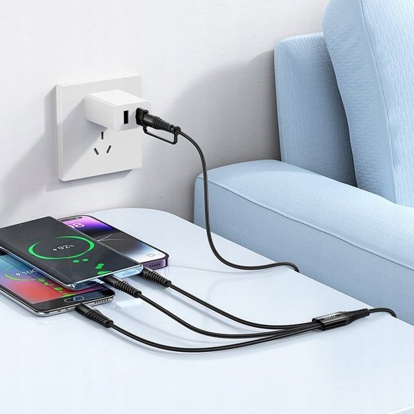 Kabel 3w1 USB C / USB A do Lightning + USB C + Micro USB Hoco 1 m X123 czarny