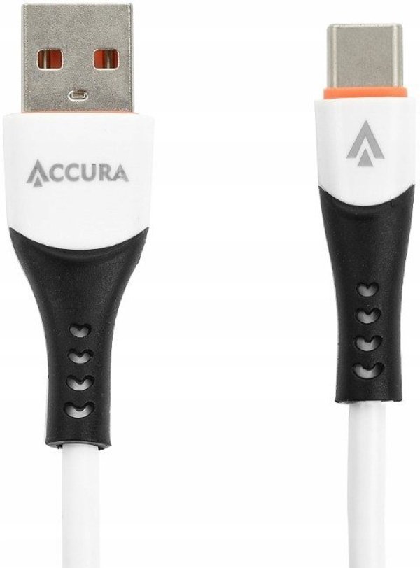 Accura Καλώδιο USB-A σε USB-C 1.0m, λευκό, 5V/2A, με επίστρωση από καουτσούκ