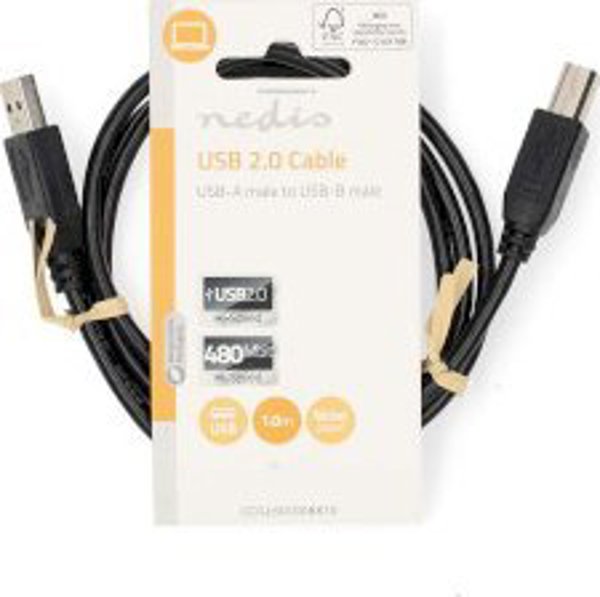 Kabel USB Nedis USB-A - USB-B 1 m Czarny (CCGL60100BK10)