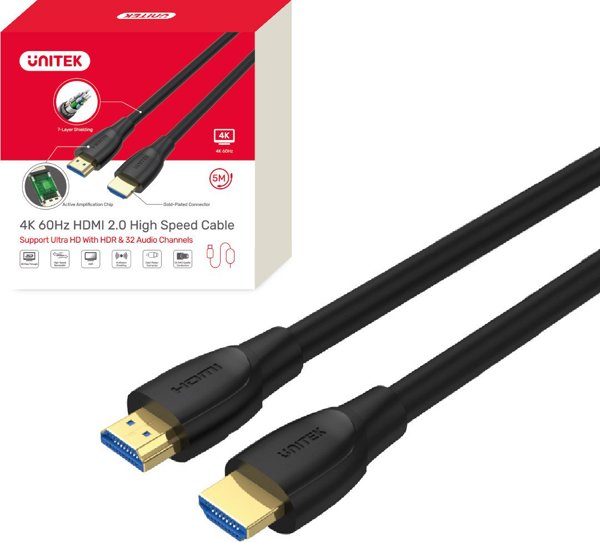 Καλώδιο HDMI Unitek C11041BK 5m, Μαύρο, Υψηλής Ποιότητας με Αγωγούς Χαλκού