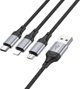 Καλώδιο Hoco X102 3-σε-1 USB-A σε Lightning, Micro USB και USB-C, 2.4A, 1m, Μαύρο