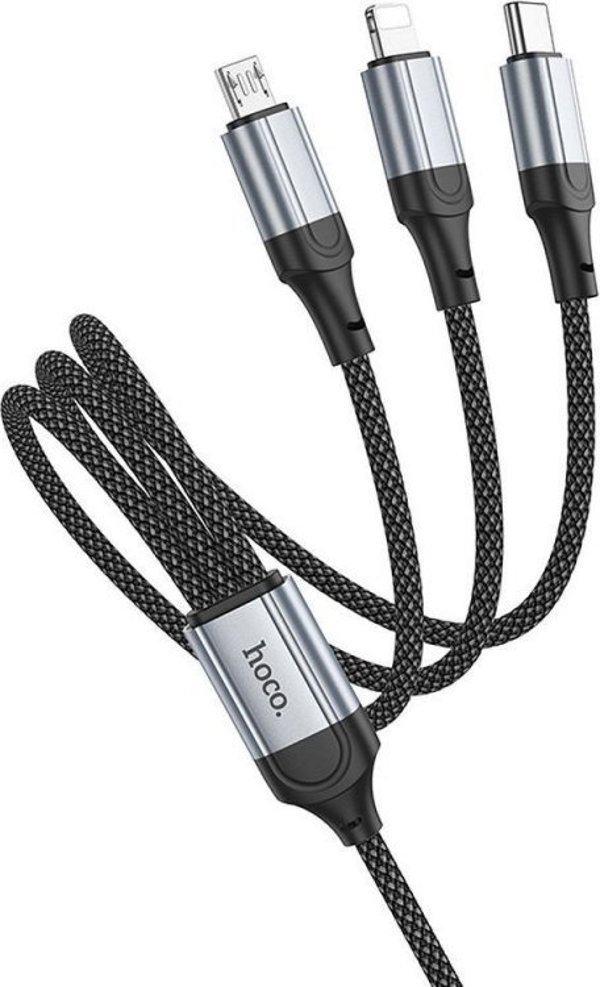 Καλώδιο Hoco X102 3-σε-1 USB-A σε Lightning, Micro USB και USB-C, 2.4A, 1m, Μαύρο