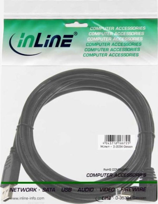 Καλώδιο USB InLine USB-A σε USB-B, 0.3m, Μαύρο (34503U)