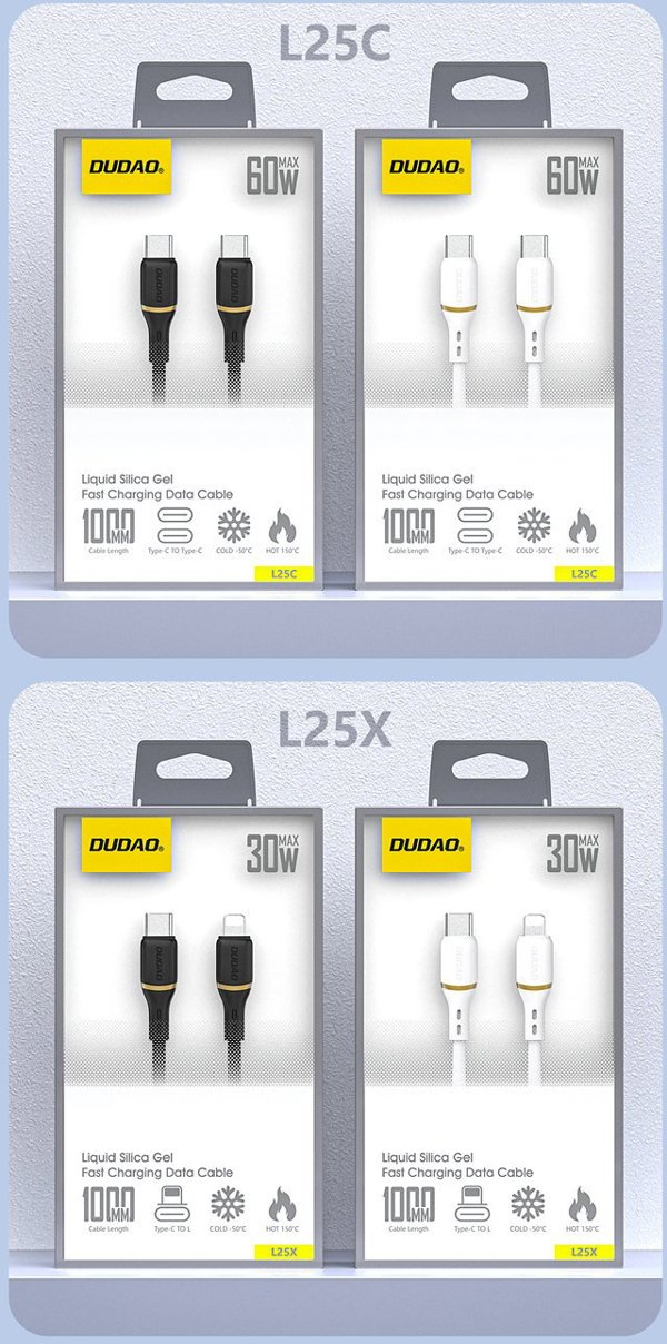 Καλώδιο Dudao L25C USB-C σε USB-C σιλικόνης 60W 1μ - λευκό
