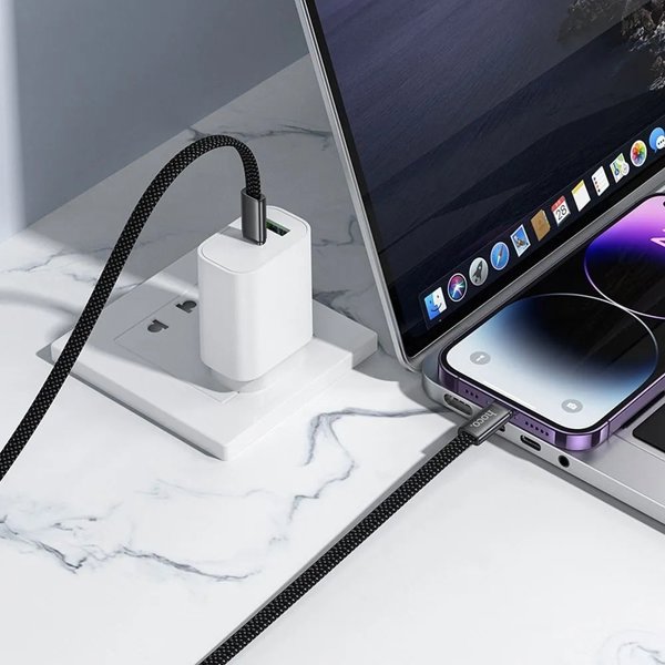 Καλώδιο USB C σε USB C Hoco 3A 60W, επίπεδο, 1 μέτρο, λευκό