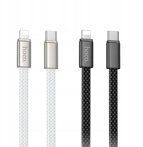 Καλώδιο USB C σε USB C Hoco 3A 60W, επίπεδο, 1 μέτρο, λευκό